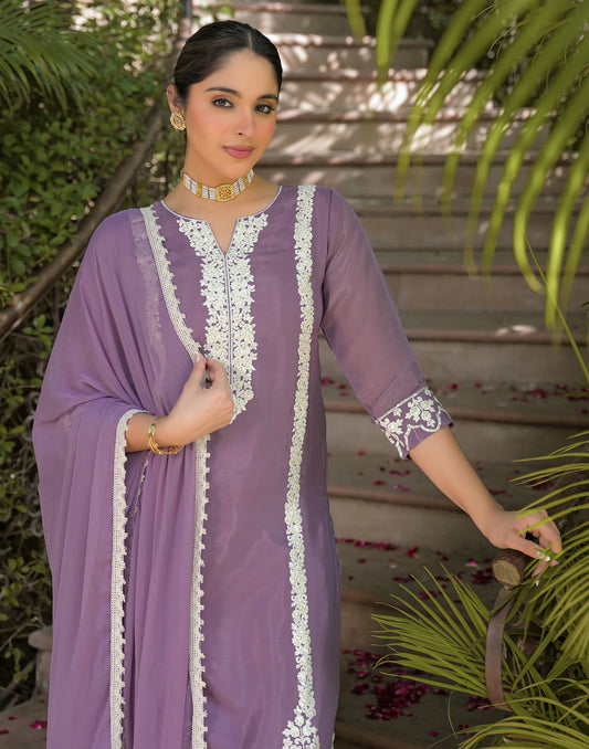 Silk Embroidered Straight 3 Piece Kurta Set