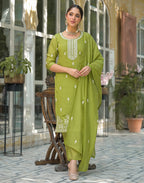 Poly Chinnon Embroidered Straight 3 Piece Kurta Set