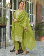 Poly Chinnon Embroidered Straight 3 Piece Kurta Set