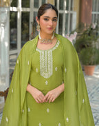 Poly Chinnon Embroidered Straight 3 Piece Kurta Set