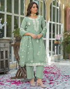 Skylee Silk Embroidered Straight 3 Piece Kurta Set For Woman
