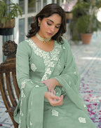 Skylee Silk Embroidered Straight 3 Piece Kurta Set For Woman