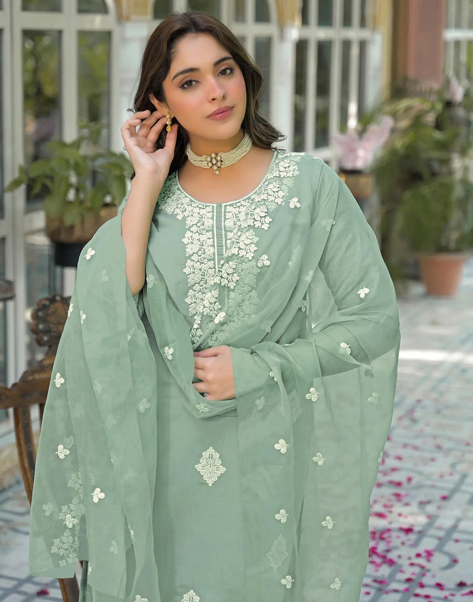 Skylee Silk Embroidered Straight 3 Piece Kurta Set For Woman