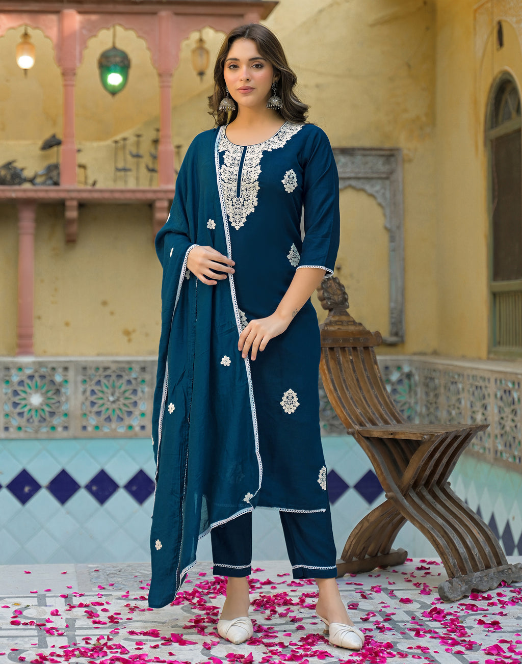 Skylee Silk Embroidered Straight 3 Piece Kurta Set For Woman