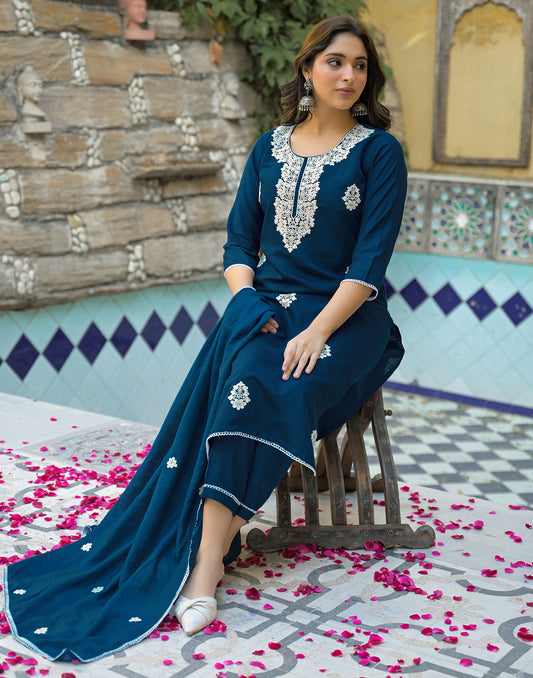 Silk Embroidered Straight 3 Piece Kurta Set