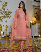 Organza Embroidered Straight 3 Piece Kurta Set