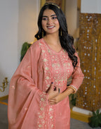Skylee Cotton Embroidered Straight 3 Piece Kurta Set For Woman