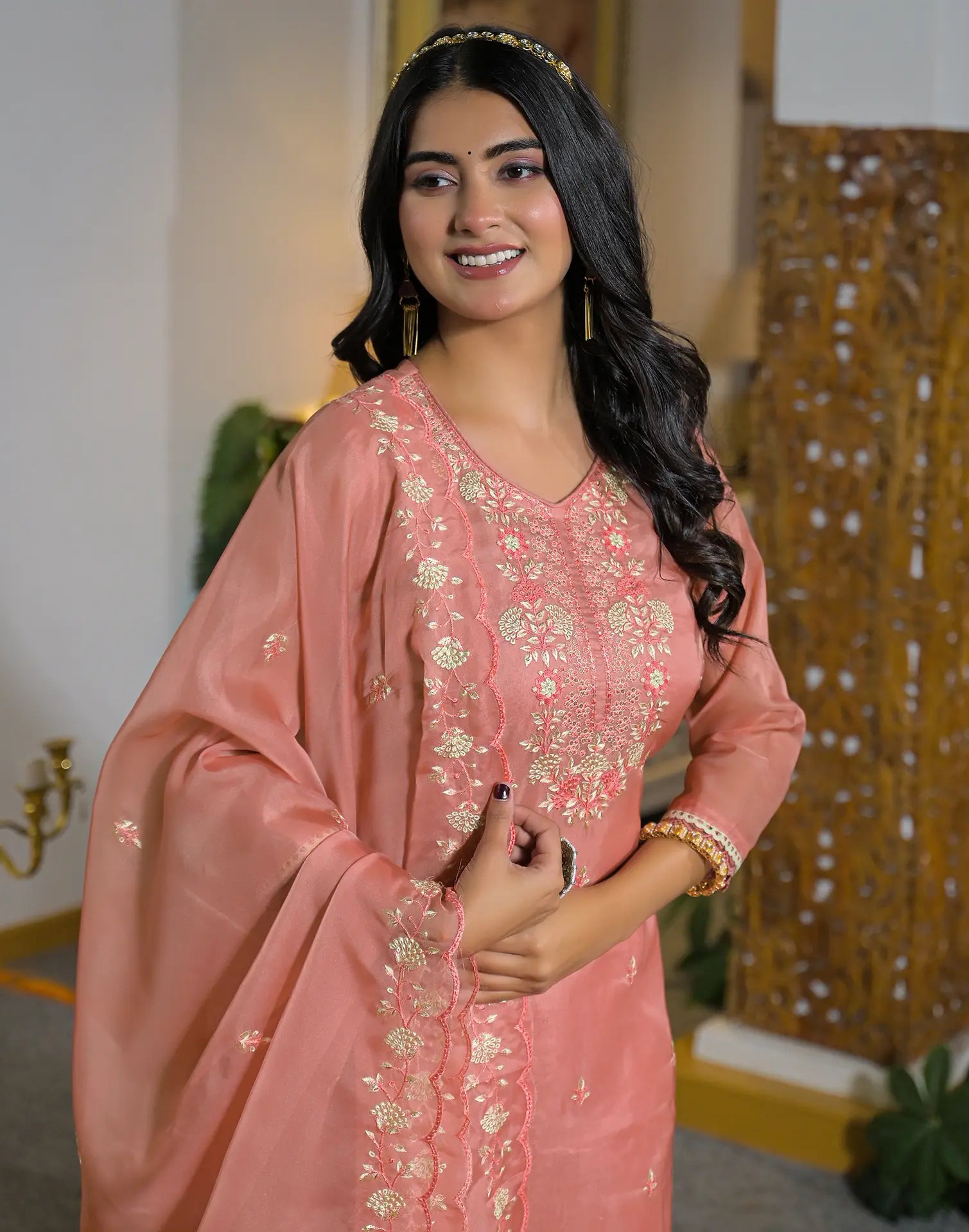 Organza Embroidered Straight 3 Piece Kurta Set