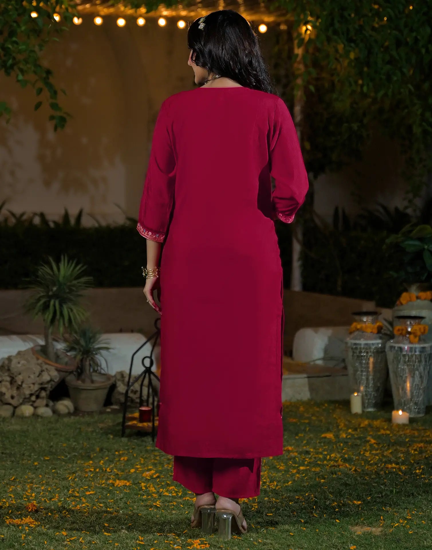 Silk Blend Embroidered Straight 3 Piece Kurta Set