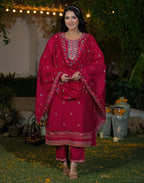 Silk Blend Embroidered Straight 3 Piece Kurta Set