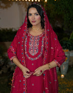 Silk Blend Embroidered Straight 3 Piece Kurta Set