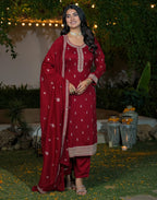 Silk Blend Embroidered Straight 3 Piece Kurta Set