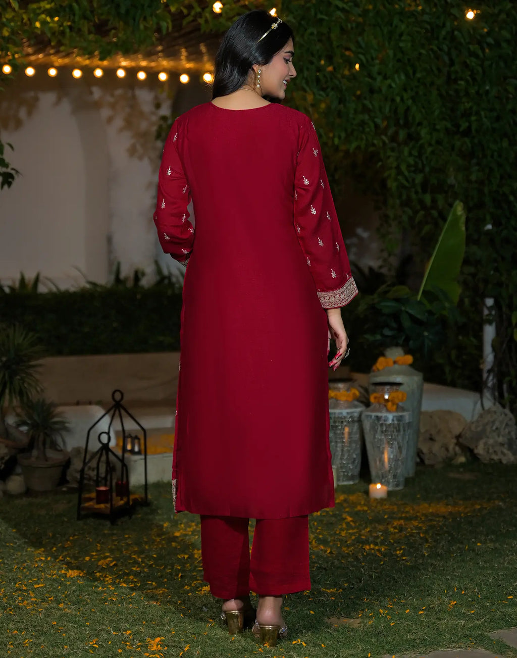 Silk Blend Embroidered Straight 3 Piece Kurta Set