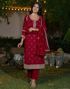 Silk Blend Embroidered Straight 3 Piece Kurta Set