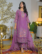 Shimmer Chiffon Embroidered Straight 3 Piece Kurta Set