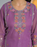 Shimmer Chiffon Embroidered Straight 3 Piece Kurta Set