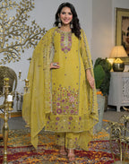 Shimmer Chiffon Embroidered Straight 3 Piece Kurta Set