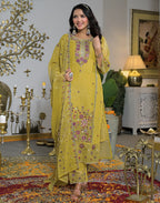 Shimmer Chiffon Embroidered Straight 3 Piece Kurta Set