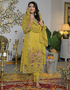 Shimmer Chiffon Embroidered Straight 3 Piece Kurta Set