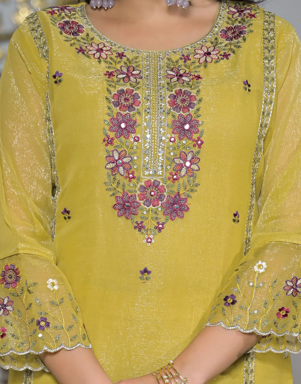 Shimmer Chiffon Embroidered Straight 3 Piece Kurta Set