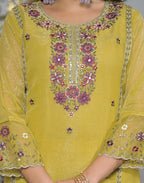 Shimmer Chiffon Embroidered Straight 3 Piece Kurta Set