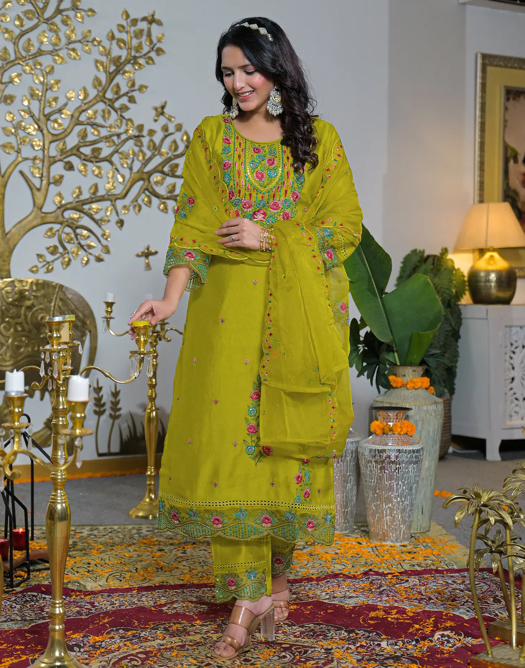 Silk Embroidered Straight 3 Piece Kurta Set