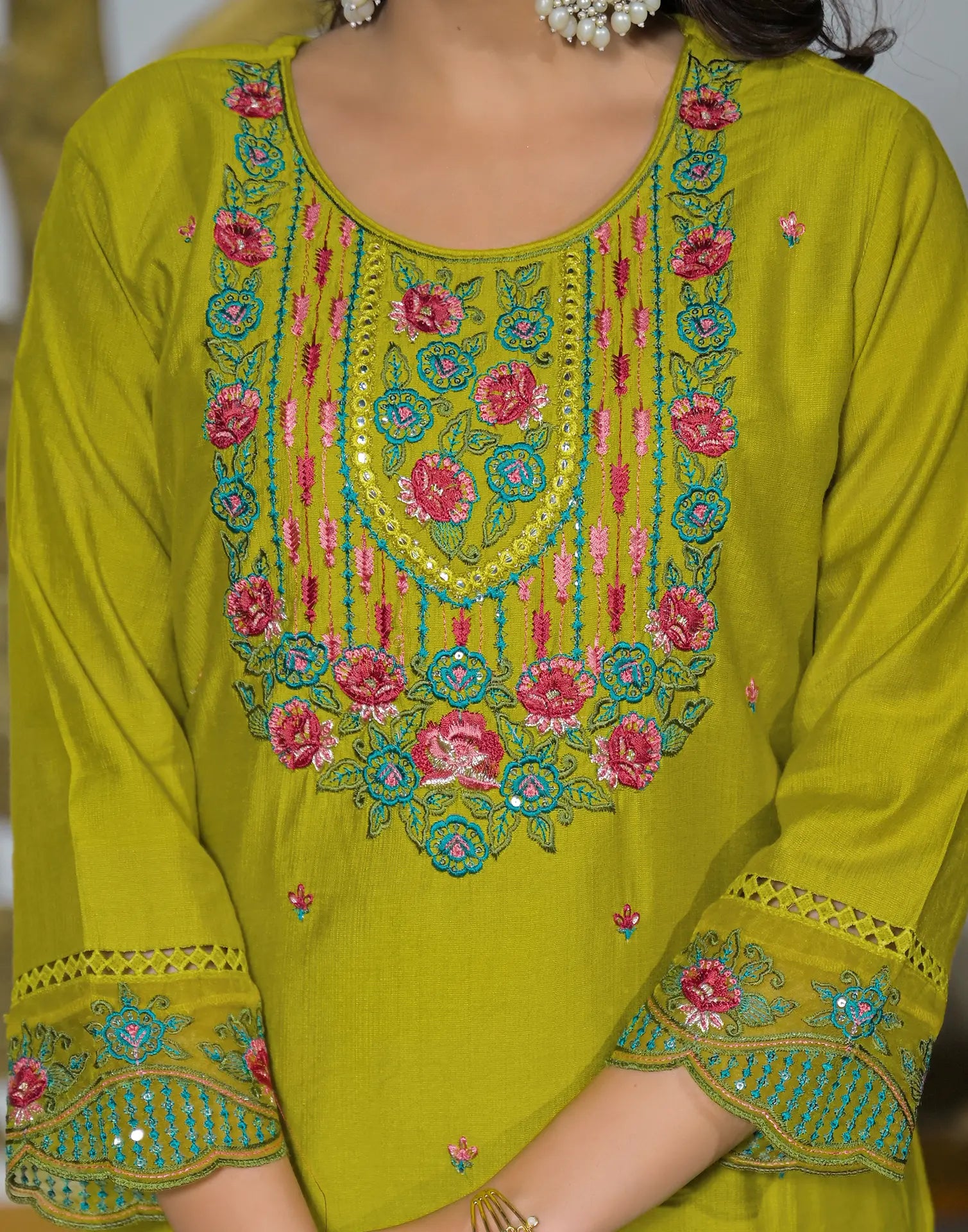 Silk Embroidered Straight 3 Piece Kurta Set