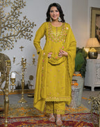 Silk Blend Embroidered Straight 3 Piece Kurta Set