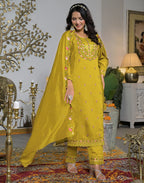 Silk Blend Embroidered Straight 3 Piece Kurta Set