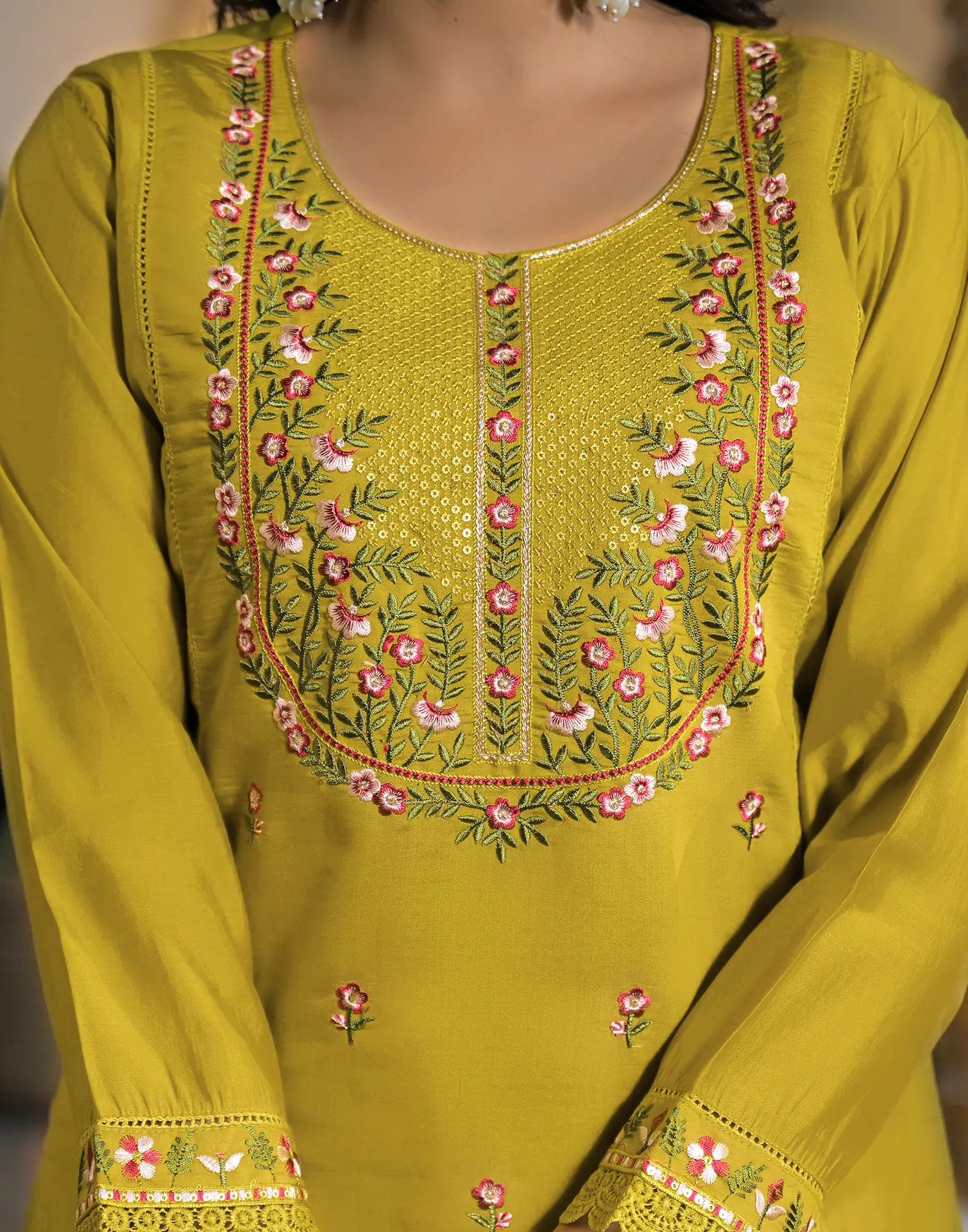 Silk Blend Embroidered Straight 3 Piece Kurta Set