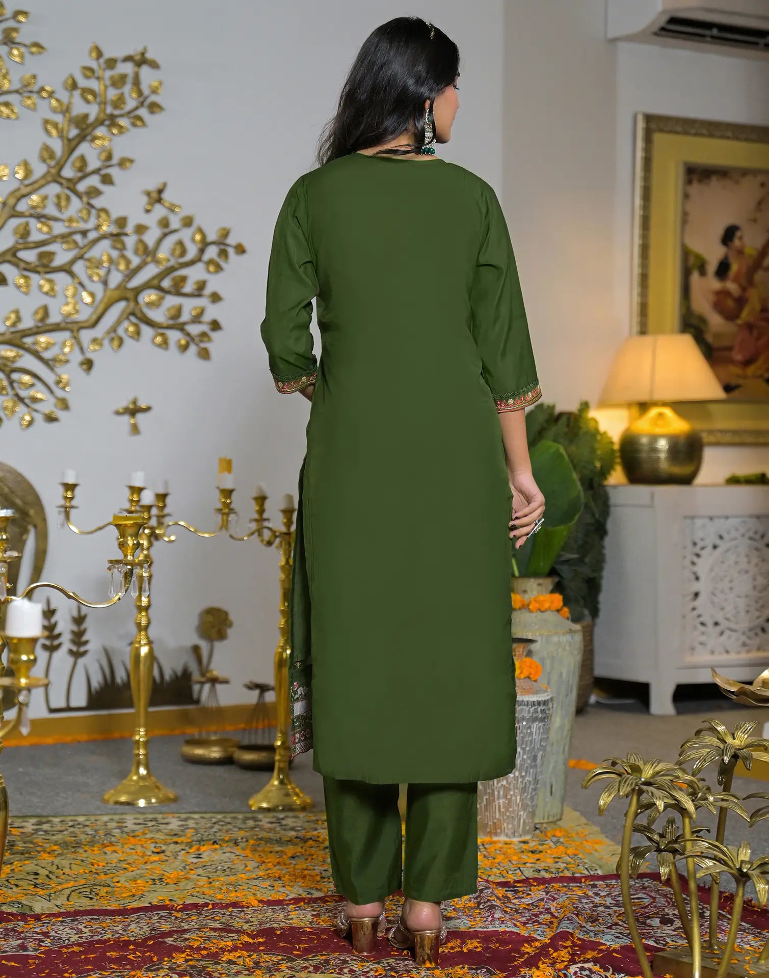Silk Embroidered Straight 3 Piece Kurta Set