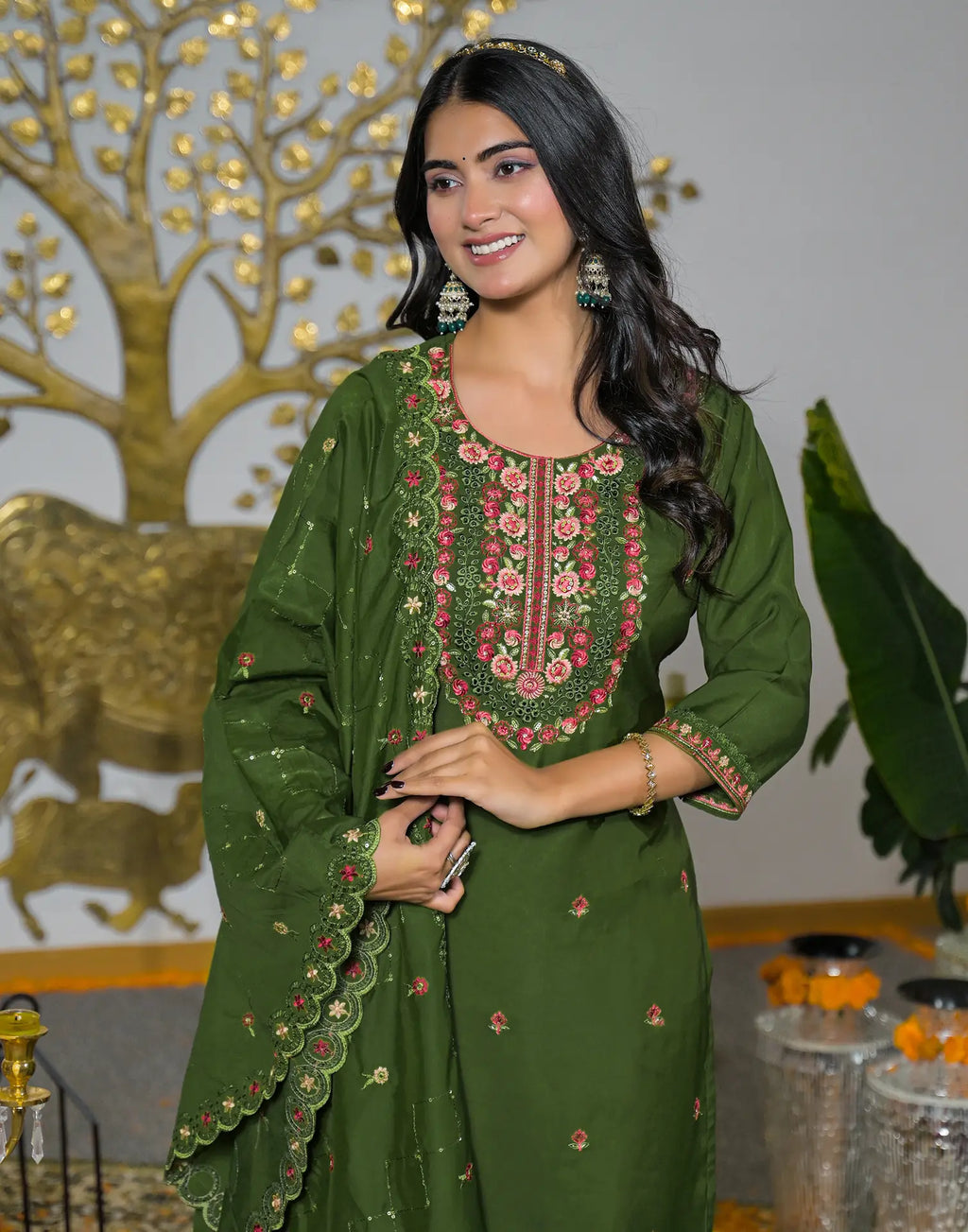Silk Embroidered Straight 3 Piece Kurta Set