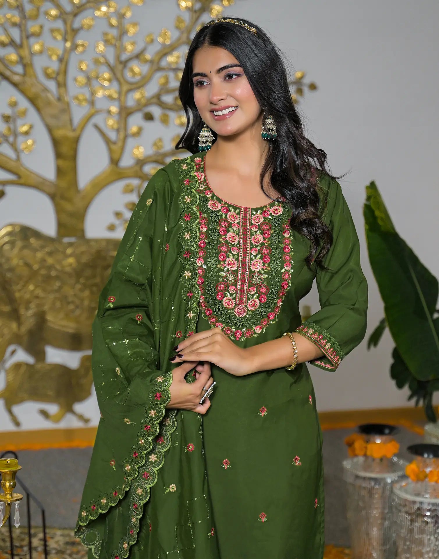 Silk Embroidered Straight 3 Piece Kurta Set