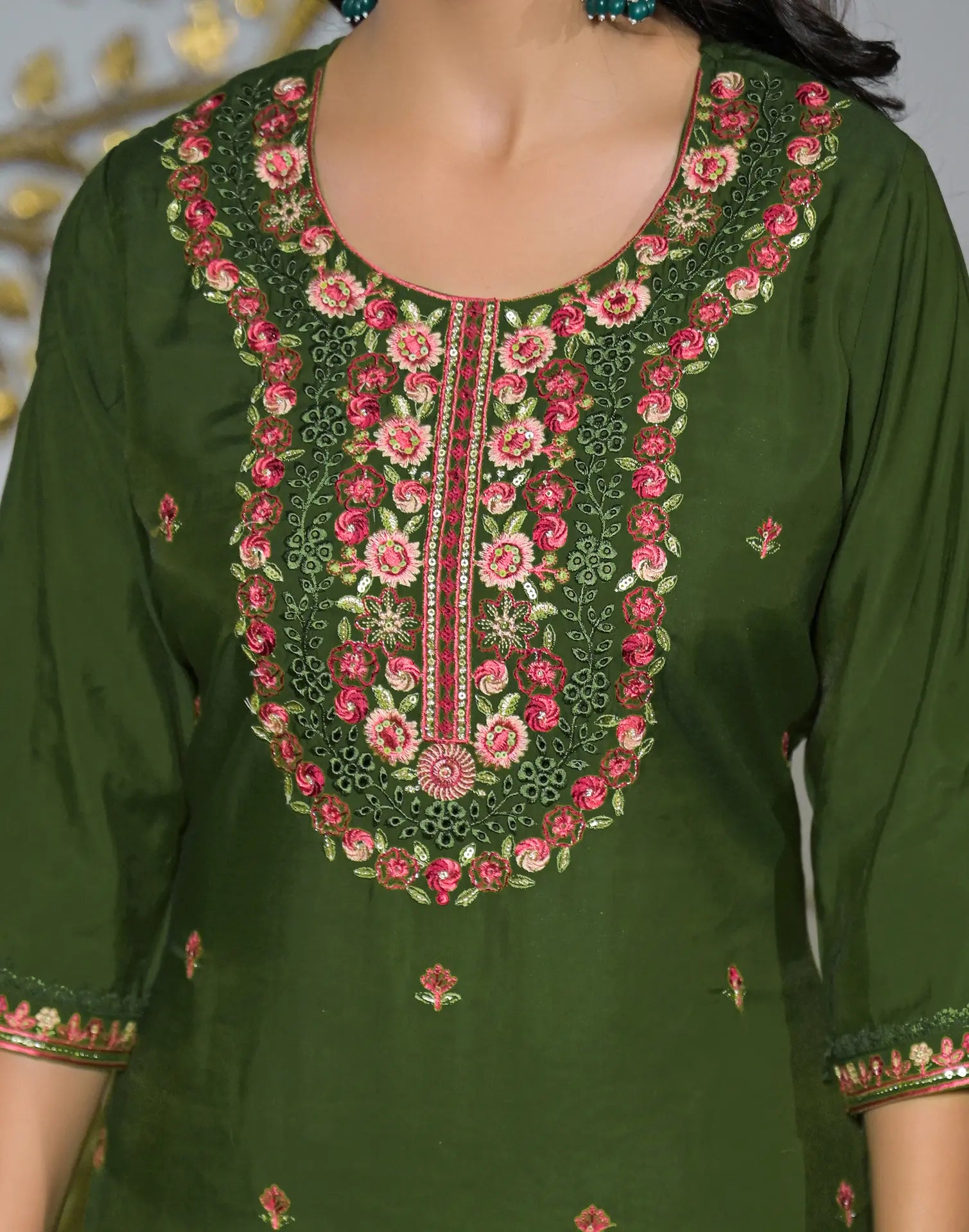 Silk Embroidered Straight 3 Piece Kurta Set