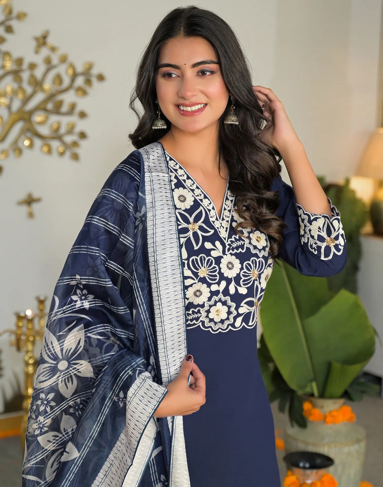 Silk Blend Embroidered Straight 3 Piece Kurta Set