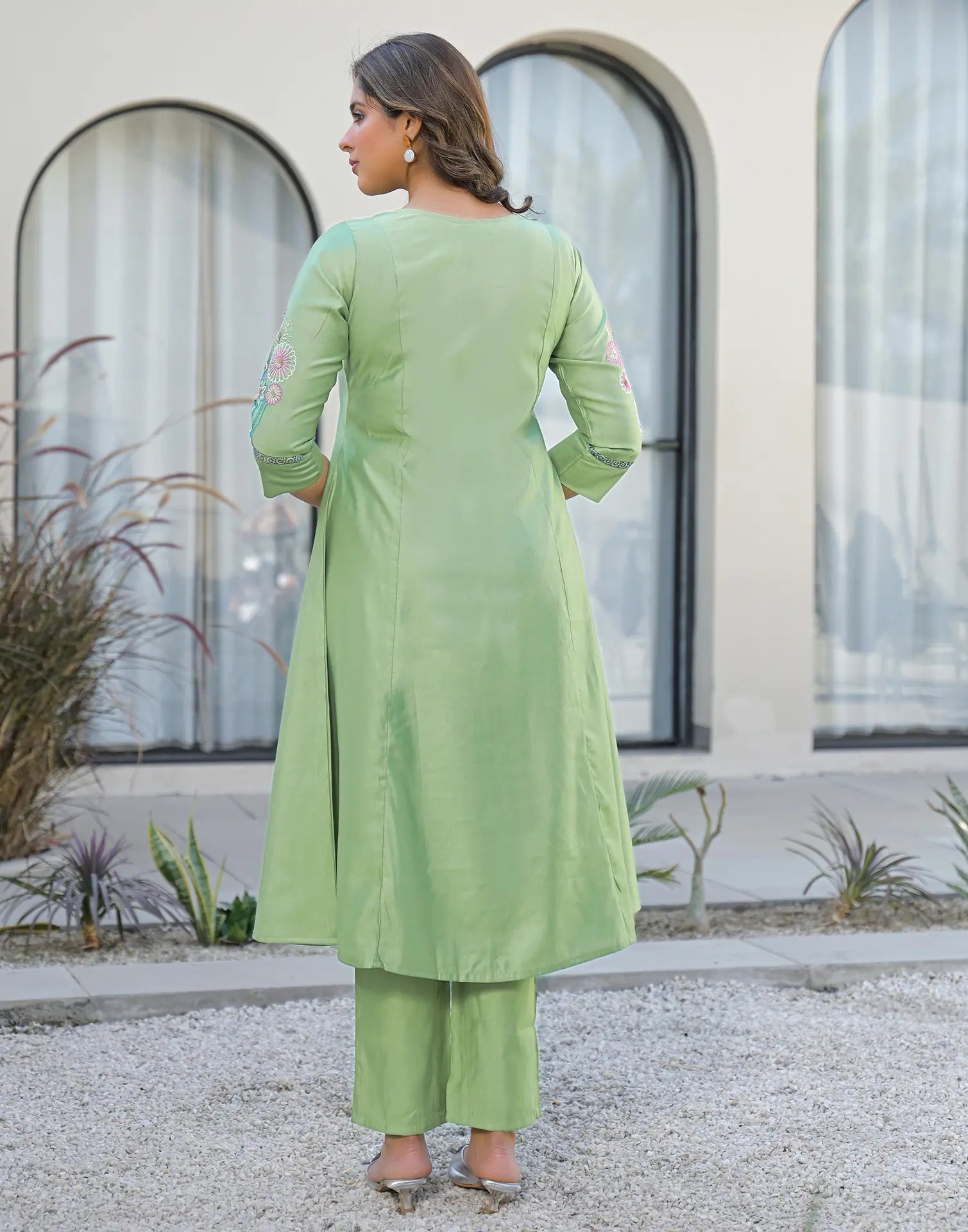 Skylee Silk Embroidered A-Line 3 Piece Kurta Set For Woman