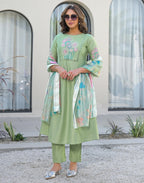 Skylee Silk Embroidered A-Line 3 Piece Kurta Set For Woman
