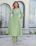 Skylee Silk Embroidered A-Line 3 Piece Kurta Set For Woman