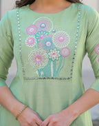 Skylee Silk Embroidered A-Line 3 Piece Kurta Set For Woman
