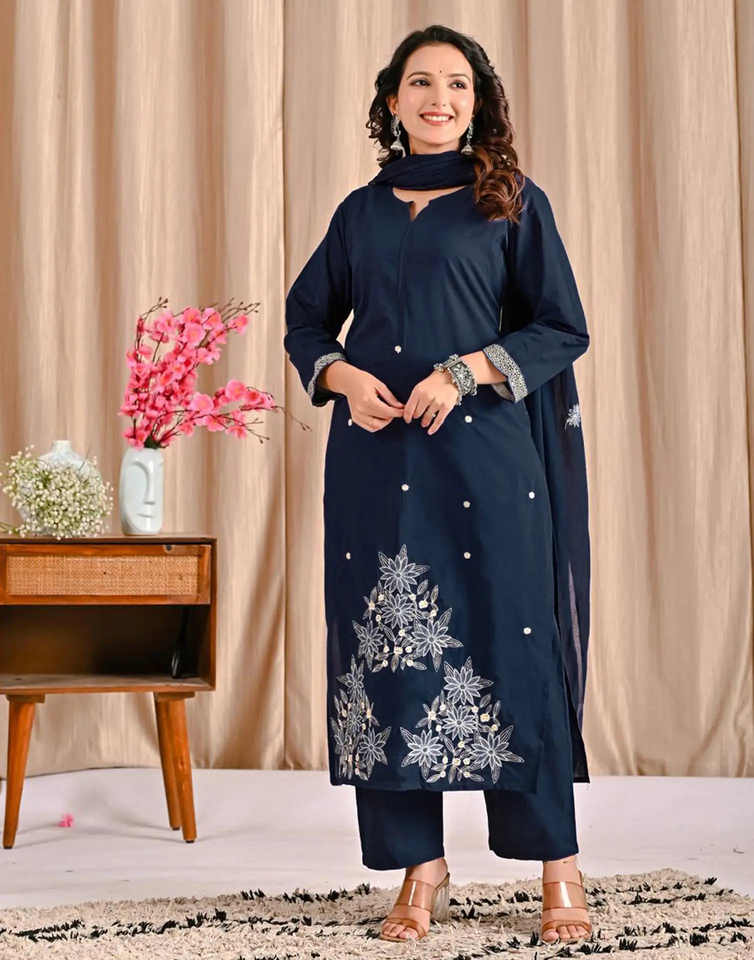 Cotton Embroidered Straight 3 Piece Kurta Set