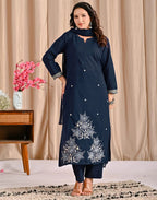 Cotton Embroidered Straight 3 Piece Kurta Set