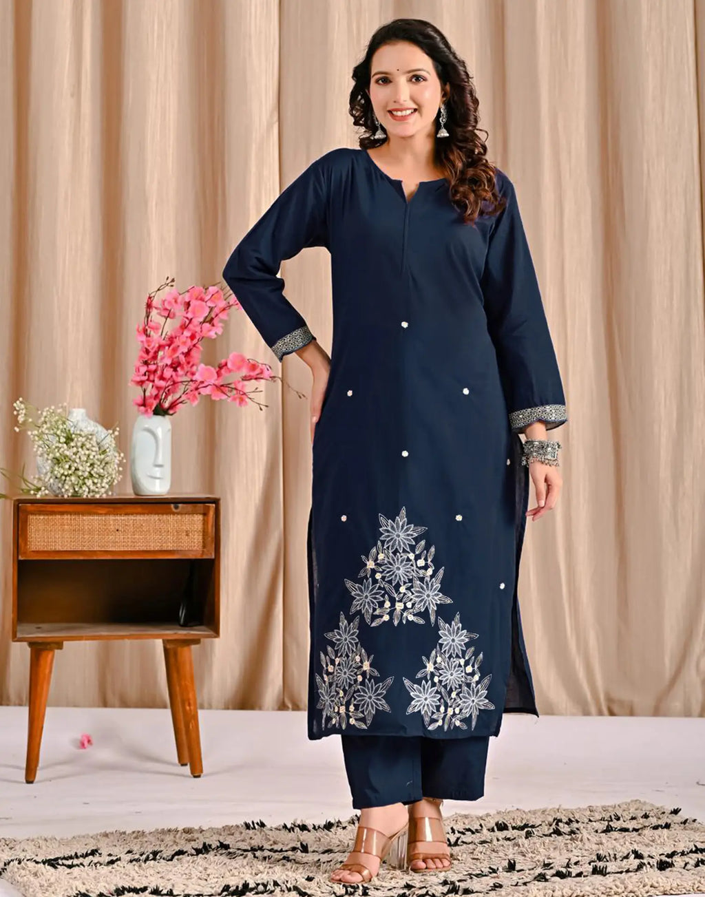Cotton Embroidered Straight 3 Piece Kurta Set