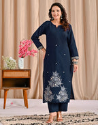 Cotton Embroidered Straight 3 Piece Kurta Set
