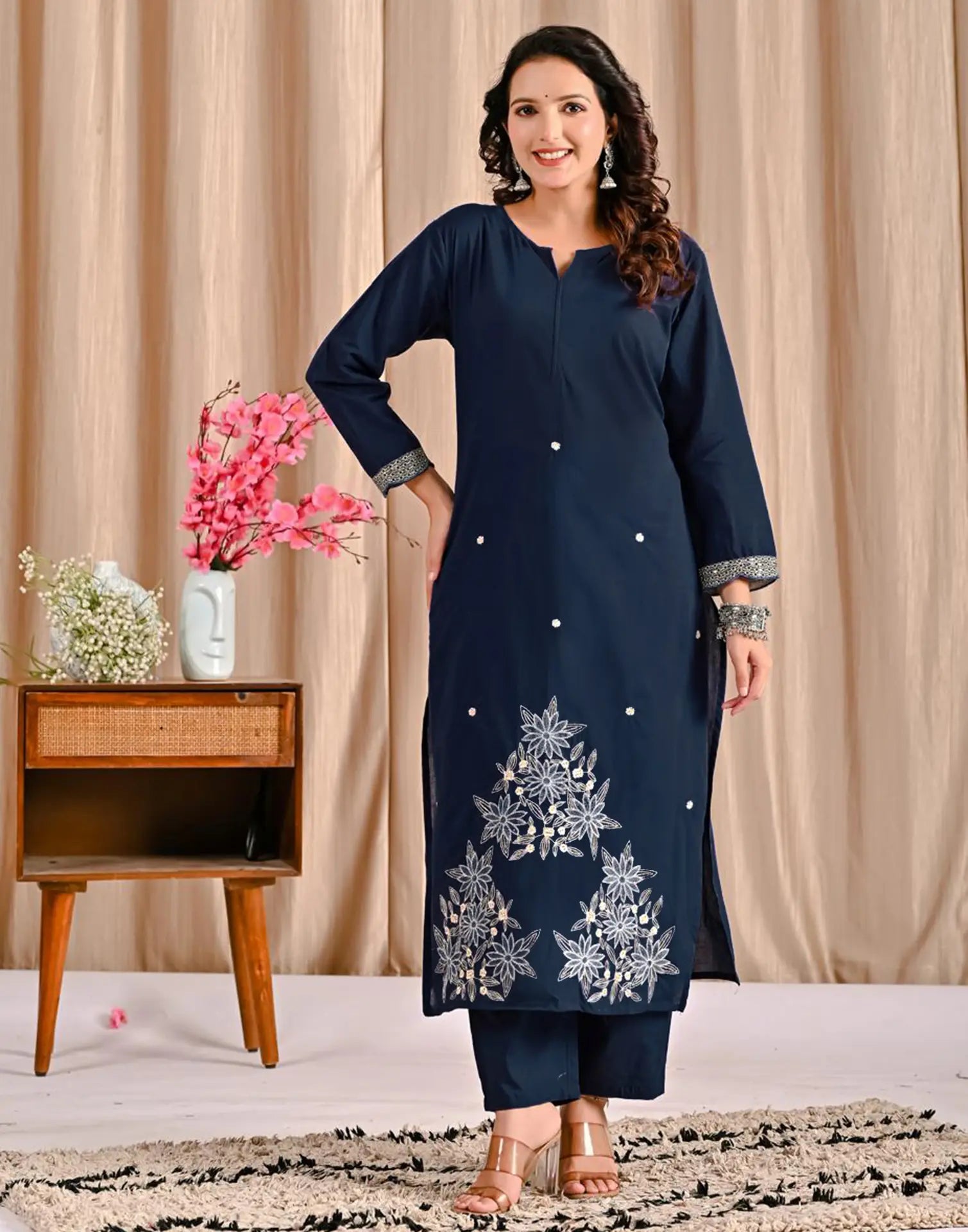 Cotton Embroidered Straight 3 Piece Kurta Set