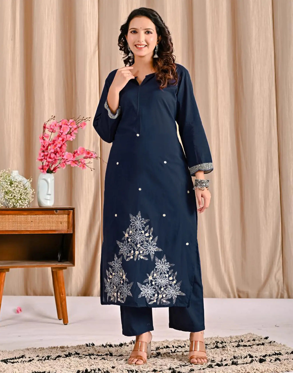 Cotton Embroidered Straight 3 Piece Kurta Set