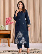 Cotton Embroidered Straight 3 Piece Kurta Set