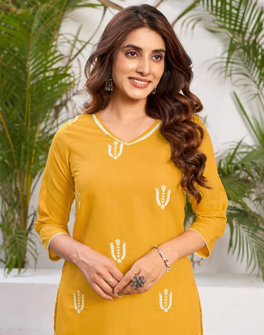 Cotton Embroidered Straight Kurti