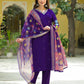 Silk Straight Embroidery V-Neck Kurta with Pant & Dupatta