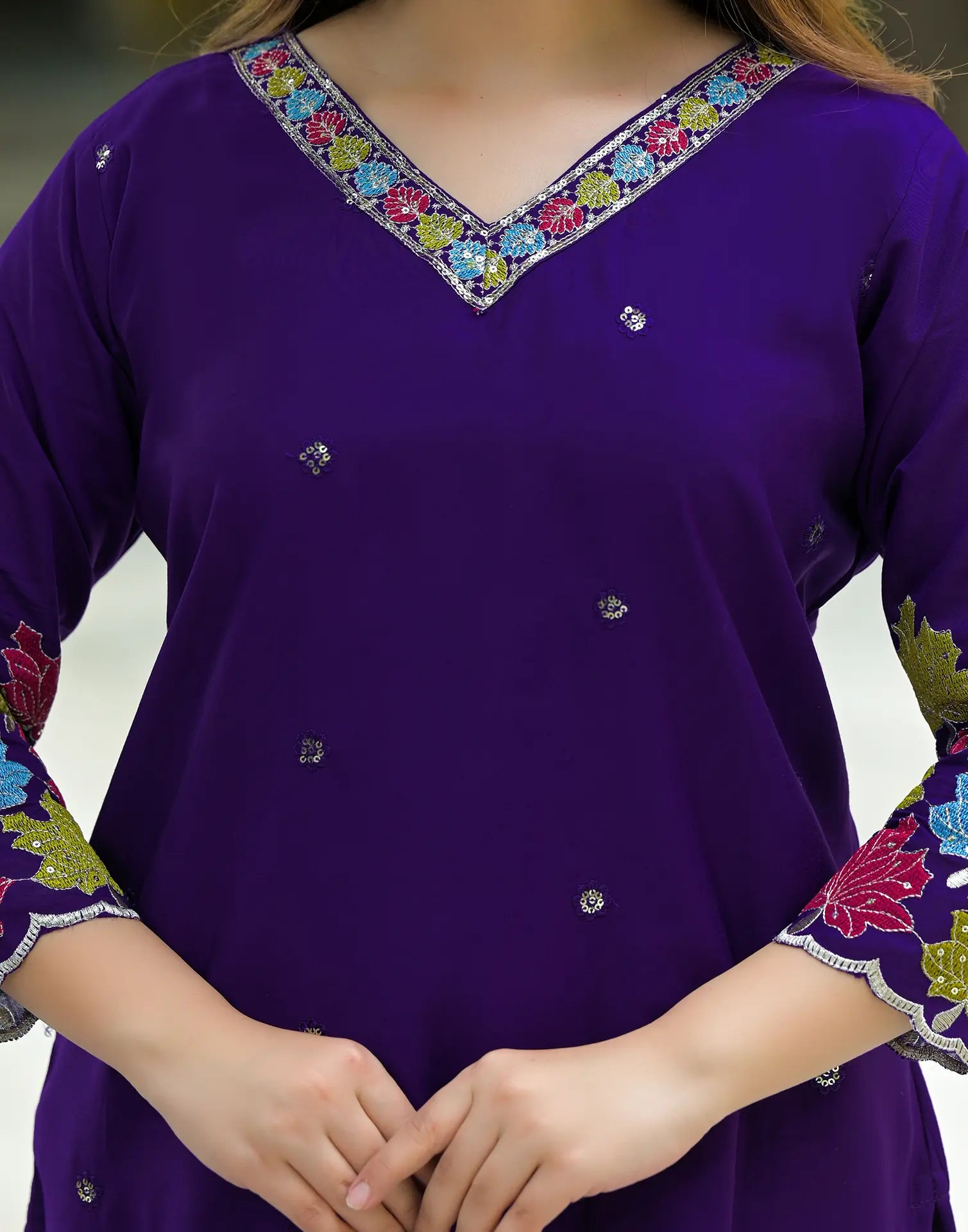 Chanderi Embroidered Straight 3 Piece Kurta Set