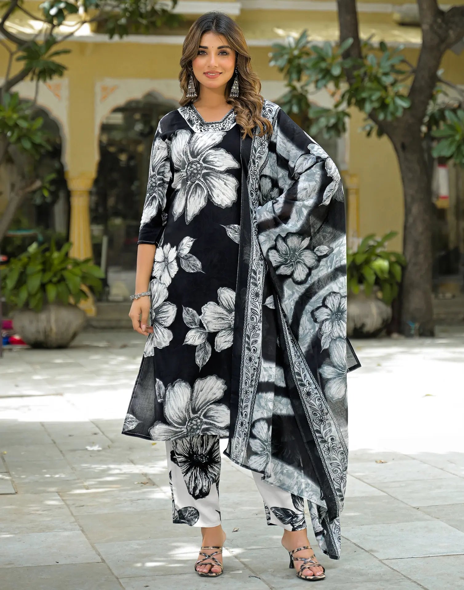 Rayon Printed Straight 3 Piece Kurta Set